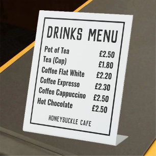 Drinks Menu Price List Pedestal Sign Sockelschild