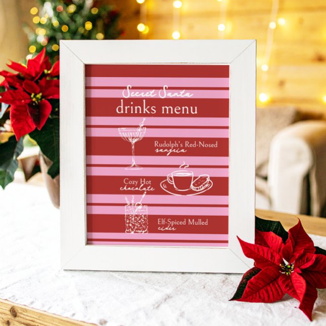 Drinks Menü Secret Santa Cabana rosa Streifen Prep Poster (Von Creator hochgeladen)
