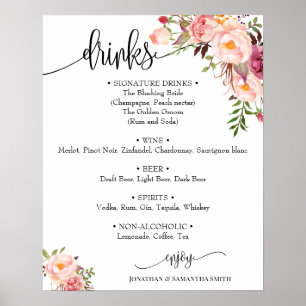Drinks Menü signieren Hochzeit pink blühend boho c Poster