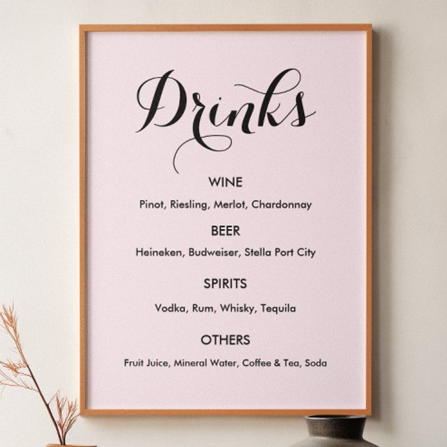 Drinks Menu Wedding Blush Pink Poster (Von Creator hochgeladen)