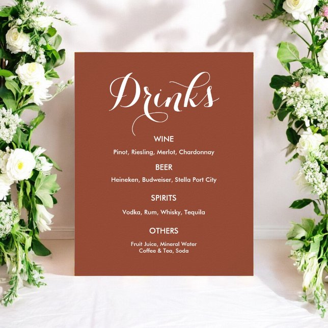 Drinks Menü Wedding Brown White Poster (Von Creator hochgeladen)