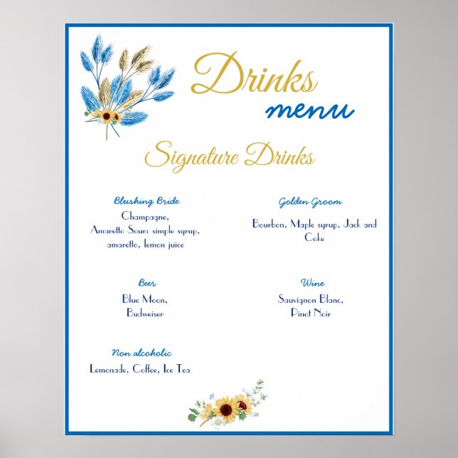 Drinks Menu Wedding Poster (Vorne)