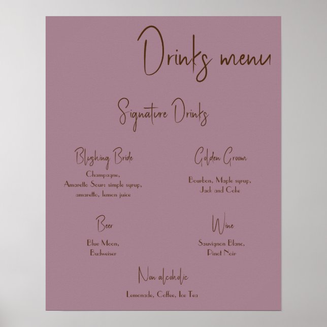 Drinks Menu Wedding Poster (Vorne)