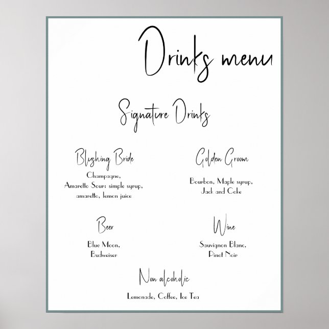 Drinks Menu Wedding Poster (Vorne)