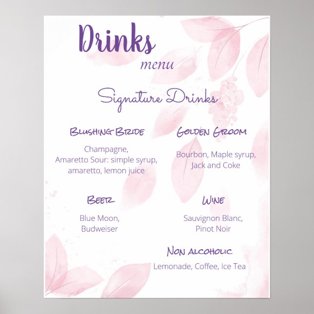 Drinks Menu Wedding Poster (Vorne)