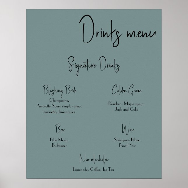 Drinks Menu Wedding Poster (Vorne)