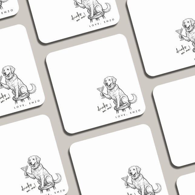 Drinks On Me Cute Dog Coaster Rechteckiger Pappuntersetzer (Von Creator hochgeladen)