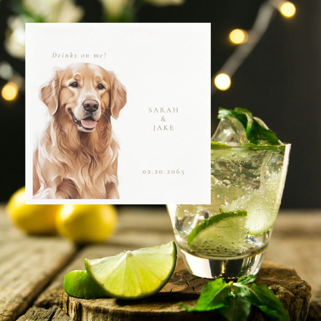 Drinks on Me Golden Retriever Pet Wedding  Serviette (Von Creator hochgeladen)