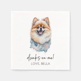 Drinks On Me! Pomeranian Dog Pet Wedding Serviette
