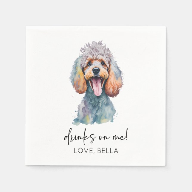 Drinks On Me! Poodle Dog Pet Wedding Serviette (Vorderseite)
