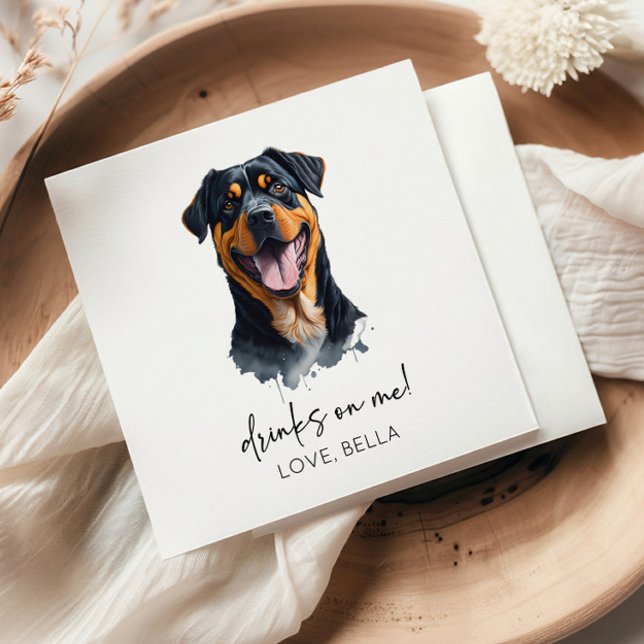 Drinks On Me! Rottweiler Dog Pet Wedding Serviette (Von Creator hochgeladen)