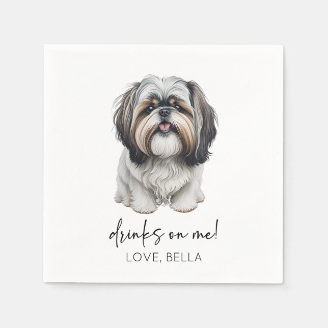 Drinks On Me! Shih Tzu Dog Pet Wedding Serviette (Vorderseite)