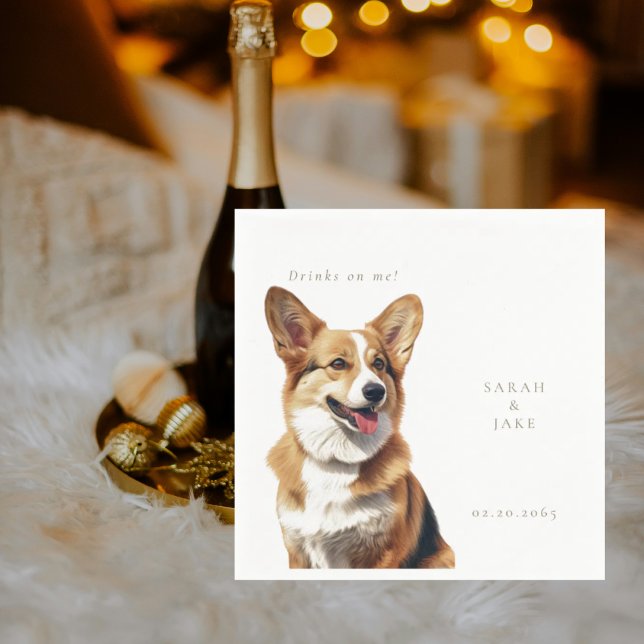 Drinks on Me Welsh Corgi Pet Wedding  Serviette (Von Creator hochgeladen)