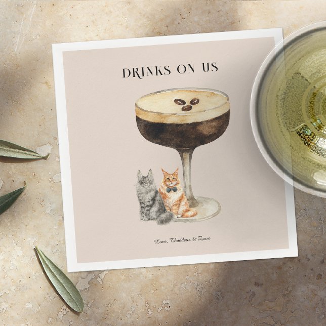 Drinks On Us | Cute Pet Cat Wedding Serviette (Von Creator hochgeladen)