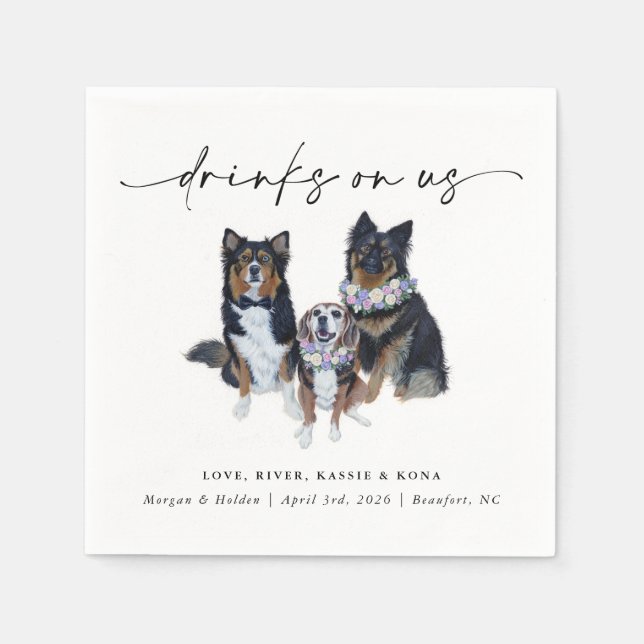 Drinks On Us Pet Wedding Napkins Serviette (Vorderseite)