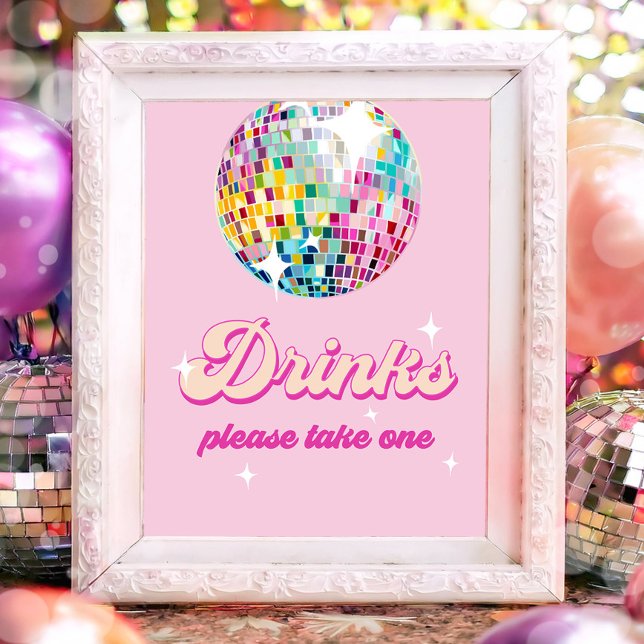 Drinks Table Disco Ball Retro Groovy Birthday Poster (Von Creator hochgeladen)