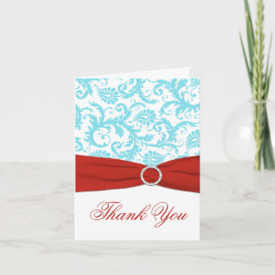 DRINTED RIBBON Aqua White Damask Vielen Dank Dankeskarte