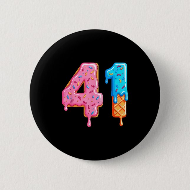 Drip 41 Meme Cool Baseball-Stil Nummer Einundvierz Button (Vorderseite)