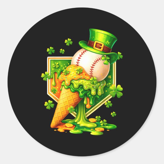 Drip Ice Cream St Patricks Day Baseball Shamrock K Runder Aufkleber (Vorderseite)