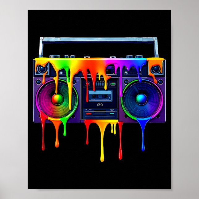 Dripng Paint Boombox Funny Old School 80s Music Hi Poster (Vorne)