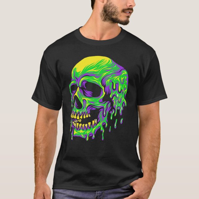 Drippin Purple Green Skull Mardi Gras Carnival Ske T-Shirt (Vorderseite)