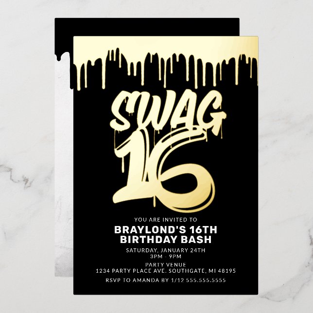 Drippin Swag 16 Einladung zum Geburtstag Foil (Vorderseite/Rückseite)