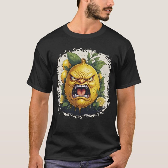 Dripping Angry Lemon with Bold Leaves T-Shirt (Vorderseite)