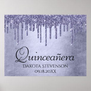 Dripping Chic Glitter   Purple Quinceanera Poster