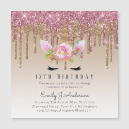 Dripping Glitzer UNICORN Rose Gold Pink 12. Magnetkarte