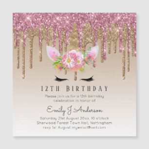 Dripping Glitzer UNICORN Rose Gold Pink 12. Magnetkarte