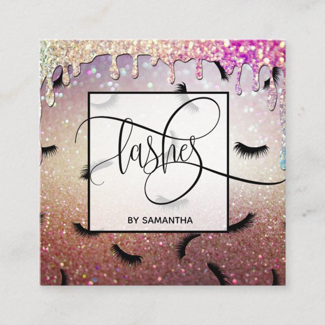 Dripping Gold Lashes Viele Lashes Quadratische Visitenkarte (Vorderseite)