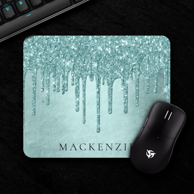 Dripping Luxe Glitzer | Minze Aquamarin Pour Monog Mousepad (Von Creator hochgeladen)