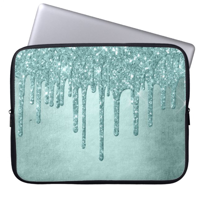 Dripping Luxe Glitzer | Minze Aquamarine Schmelze  Laptopschutzhülle (Vorderseite)