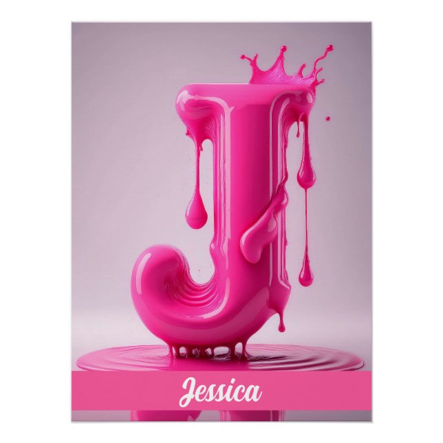 Dripping Pink Letter J - Customizable Name Poster  (Vorderseite)