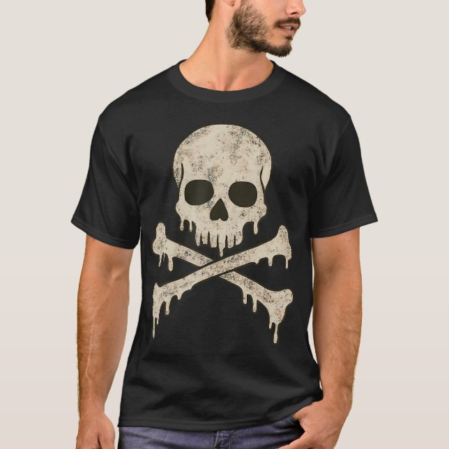 Dripping Skull Crossbones Skeleton Jolly Roger Fla T-Shirt (Vorderseite)