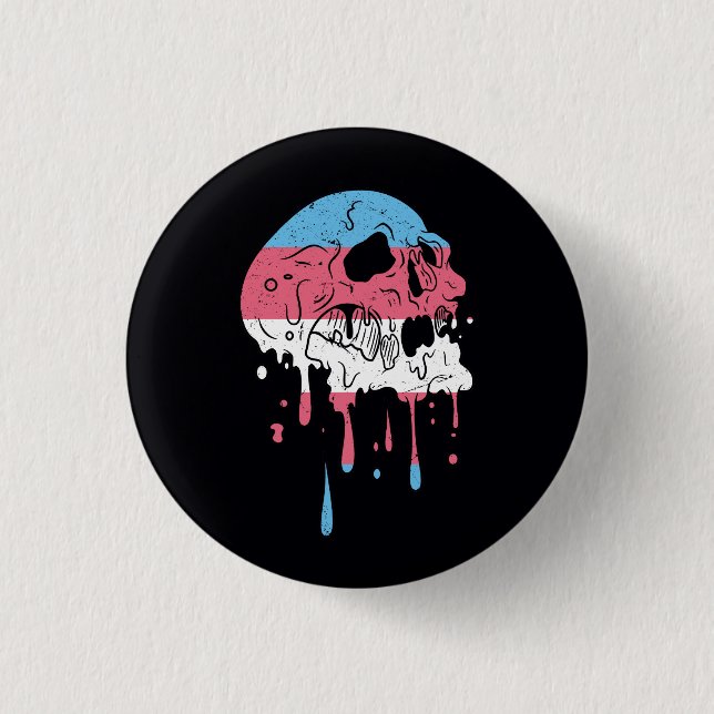 Dripping Trans Pride Skull Transgender Lgbt Commun Button (Vorderseite)