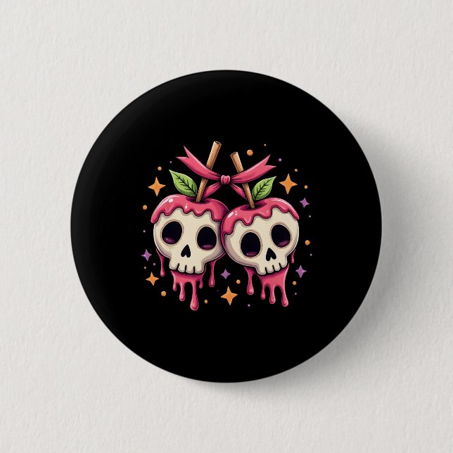 Drippy Skull Candy Apples Kawaii Halloween Couple Button (Vorderseite)