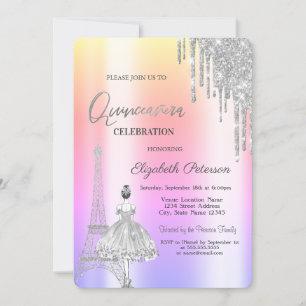 Drips, Eiffelturm-Ballerina-Ombre-Quinceañera Einladung