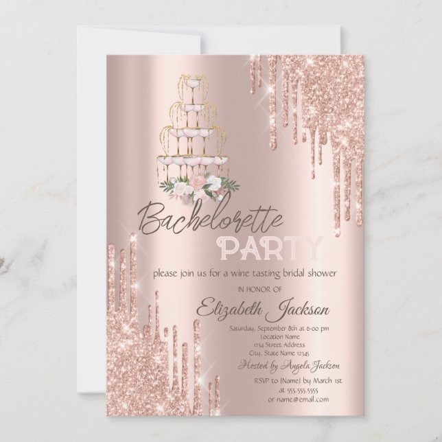  Drips Flowers,Champagne Glass Bachelorette Party Einladung (Vorderseite)