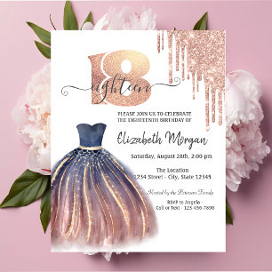 Drips Rose Gold Chic Kleid Silber 18. Geburtstag Einladung
