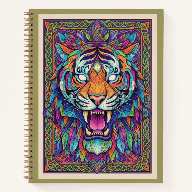Dritt-Augen-Brüllender-Tiger-Geist-Zentangle-Tageb Notizbuch (Vorderseite)