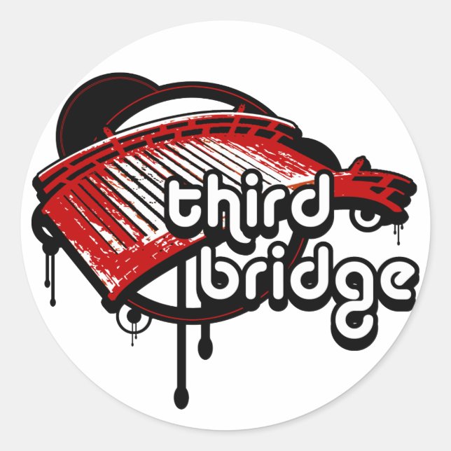 dritte Brücke. Rot und Schwarz. Runder Aufkleber (Vorderseite)