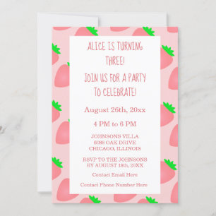 Dritte Geburtstagsstrawberry Pink Baby Girl 2025 Einladung