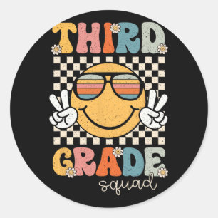 Dritte Klasse Squad Retro Back To School 3. Klasse Runder Aufkleber