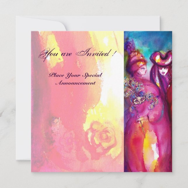 DRITTE MASK Maskerade Ball, goldgelb blau Einladung (Vorderseite)