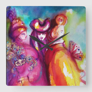 DRITTE MASK / Venezianische Masquerade Quadratische Wanduhr