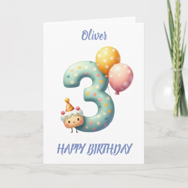 DRITTER GEBURTSTAG BALLOONS GLÜCKLICH GEBURTSTAG KARTE (Vorderseite)