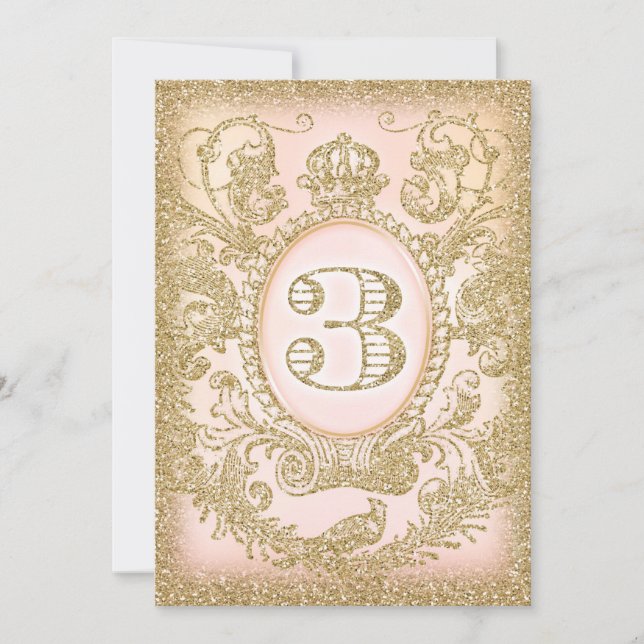 Dritter Geburtstag einmal auf ZeitPrinzessin Einladung (Vorderseite)