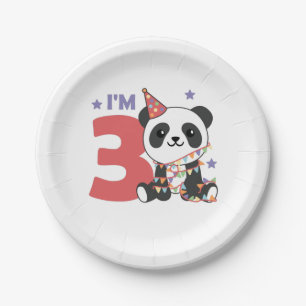 Dritter Geburtstag Panda für Kinder 3 Jahre Papier Pappteller