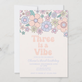 Dritter Geburtstag von Vibe Retro Floral Einladung